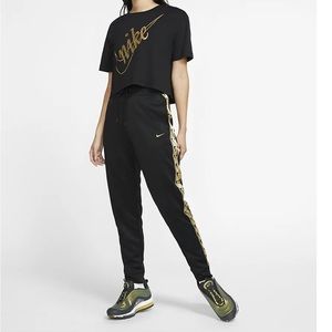 Nike black and gold metallic joggers
